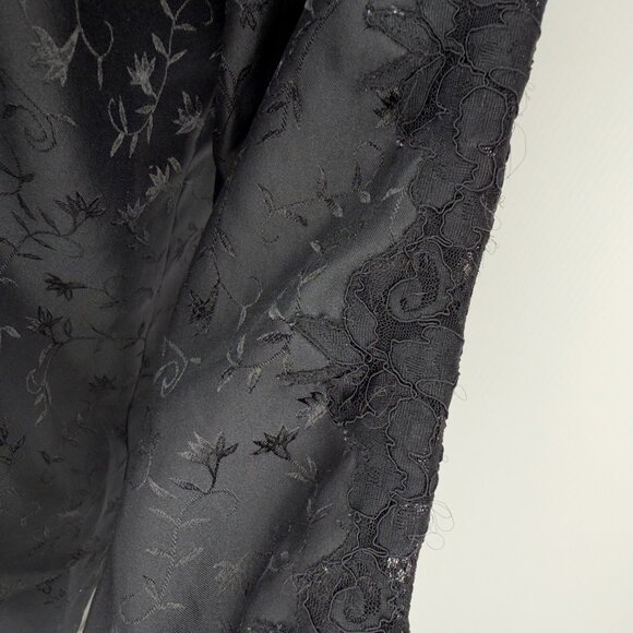 VOGUE Dessous VTG Jacquard Satin Button Front Long Sleeve Black Pajama Set Sz M - Picture 13 of 16
